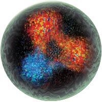Illustration of 3 quarks inside a hadron