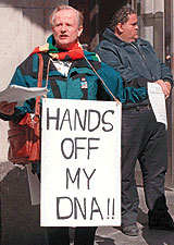 People-patenting protest, courtesy http://www.nature.com/genomics/news/ethics.html
