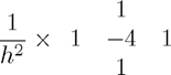 $$\frac{1}{h^2}\times\begin{array}{ccc} & 1 & \\ 1 & -4 & 1\\ & 1 & \\ \end{array} $$