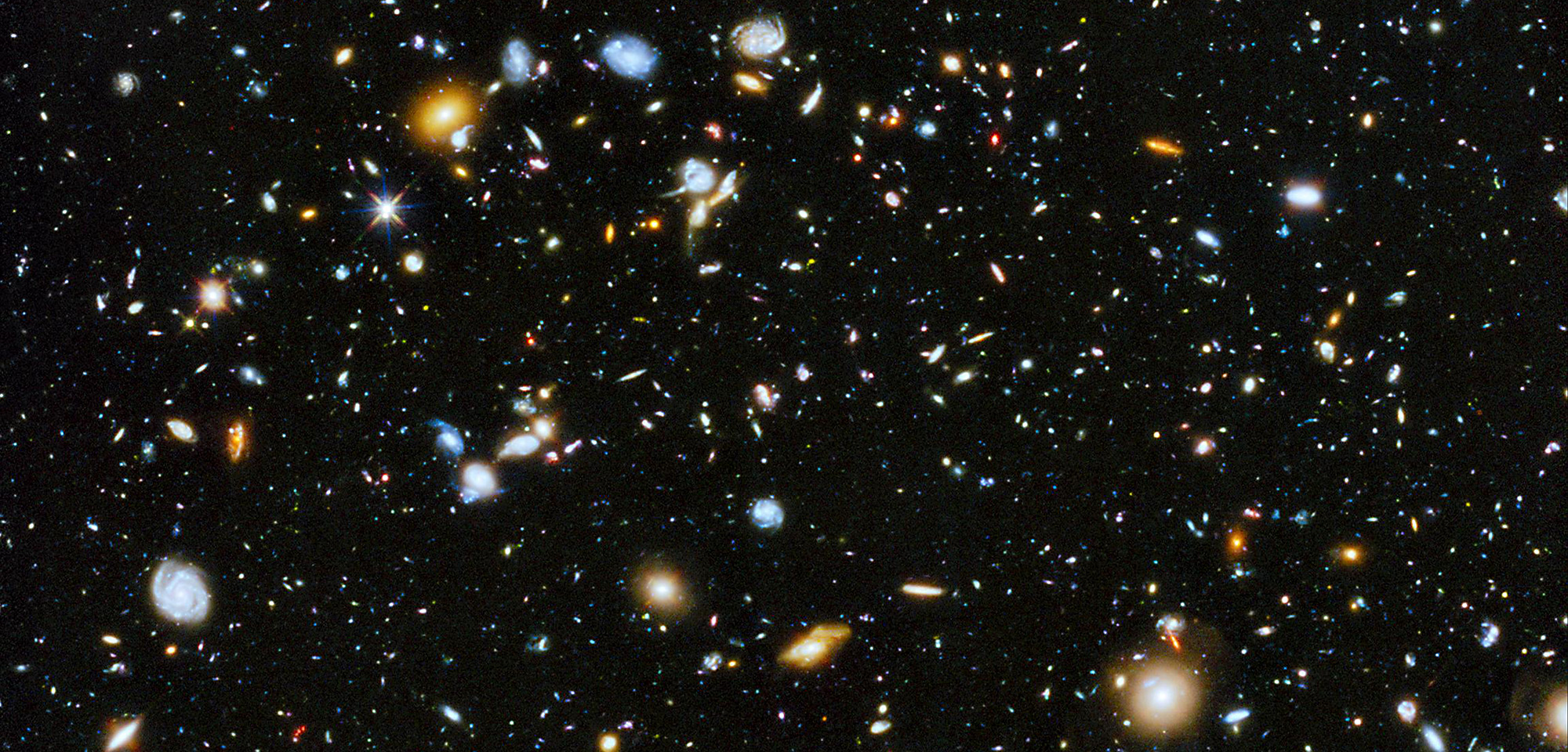 Hubble ultra-deep field shows around 10,000 galaxies.